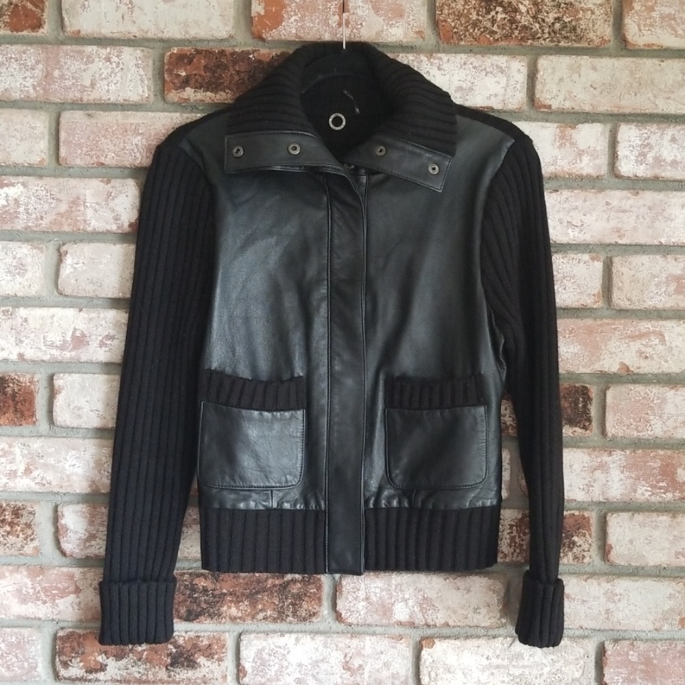 Leather and wool blend jacket